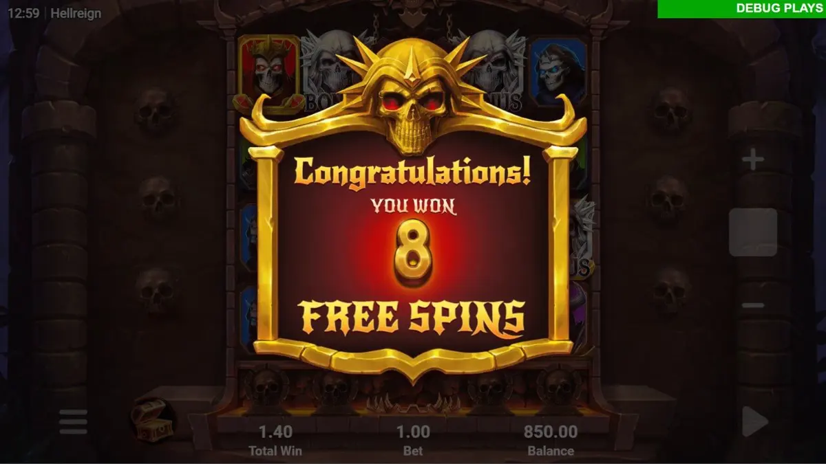 Tampilan visual slot Hellreign Scatter Magnet dengan nuansa neraka dan simbol demon